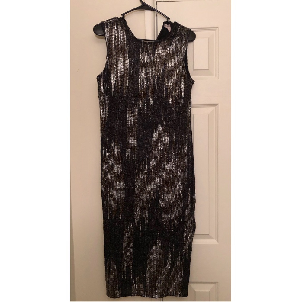 Sleeveless Black & Silver Party Dress w Side Slits